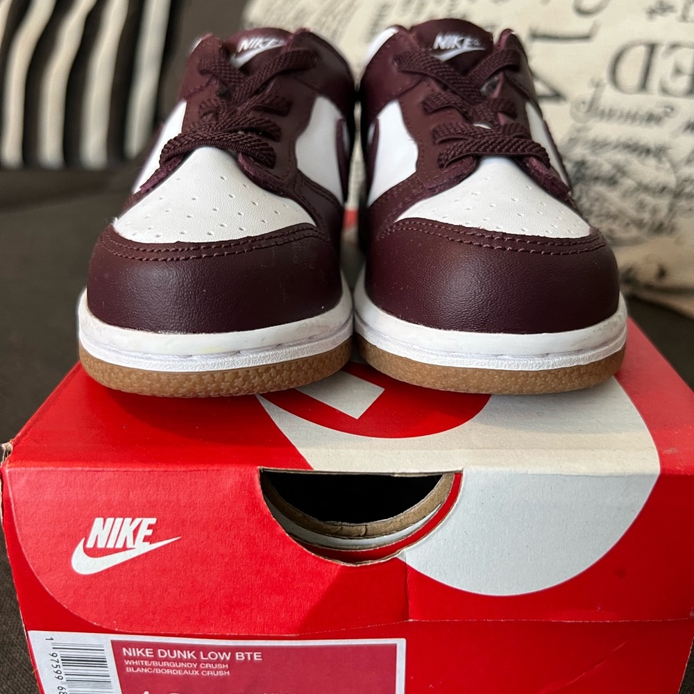 Nike Kids Dunk Low Sneakers - Maroon and White Bubble Gum Sole